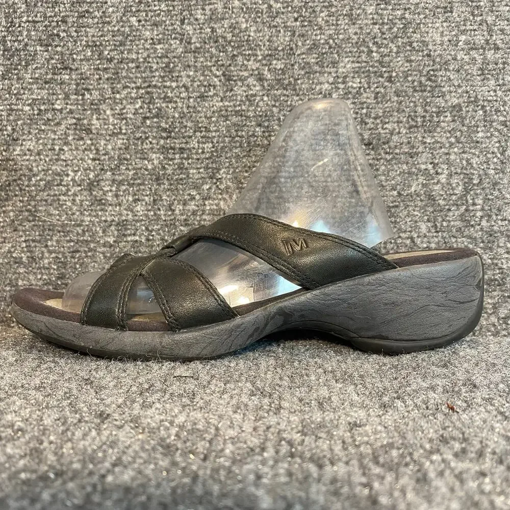 Merrell Black Leather Slide Sandals Comfort Walking Slip On Shoes Womens 8